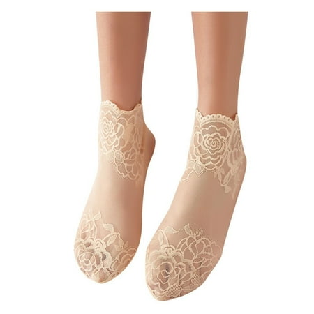 

knqrhpse Socks Women Lace Soft Elastic Transparent Sheer Ankle Slippers