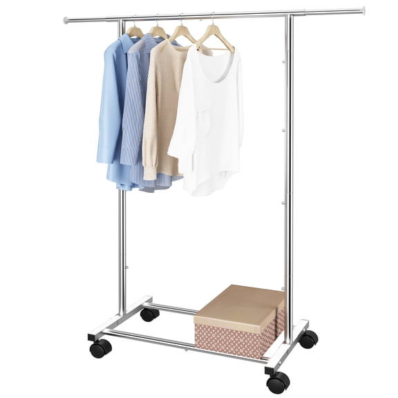 Simple Trending Clothing Garment Rack, Rolling Clothes Rack on Wheels, Chrome
