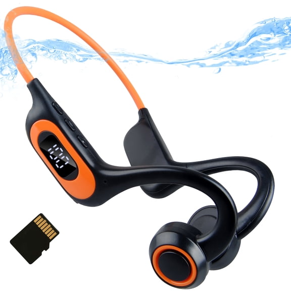 Bone Conduction Headphones,AILKIN 100Hrs Standby Time TF Card(NOT INCLUDED) Bluetooth 5.3 Headphones Waterproof Swimming Headphones for Running,Cycling,and Workout,Orange