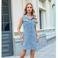 thumbnail image 4 of Denim Dresses for Women Sleeveless Stretchy Jean Summer Casual Western Short Button Down Dress with Patch Pocket Blue S, 4 of 9