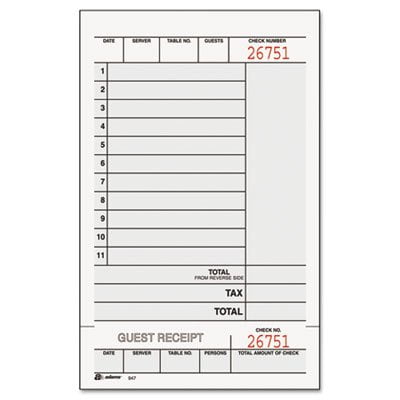 Guest Check Unit Set, Carbonless Duplicate, 7 1/4 x 4 1/4, 250/Pack, Sold as 250 Each, Two-part, carbonless guest checks with perforated stub and beverage order.., By (Best Way To Order Checks)