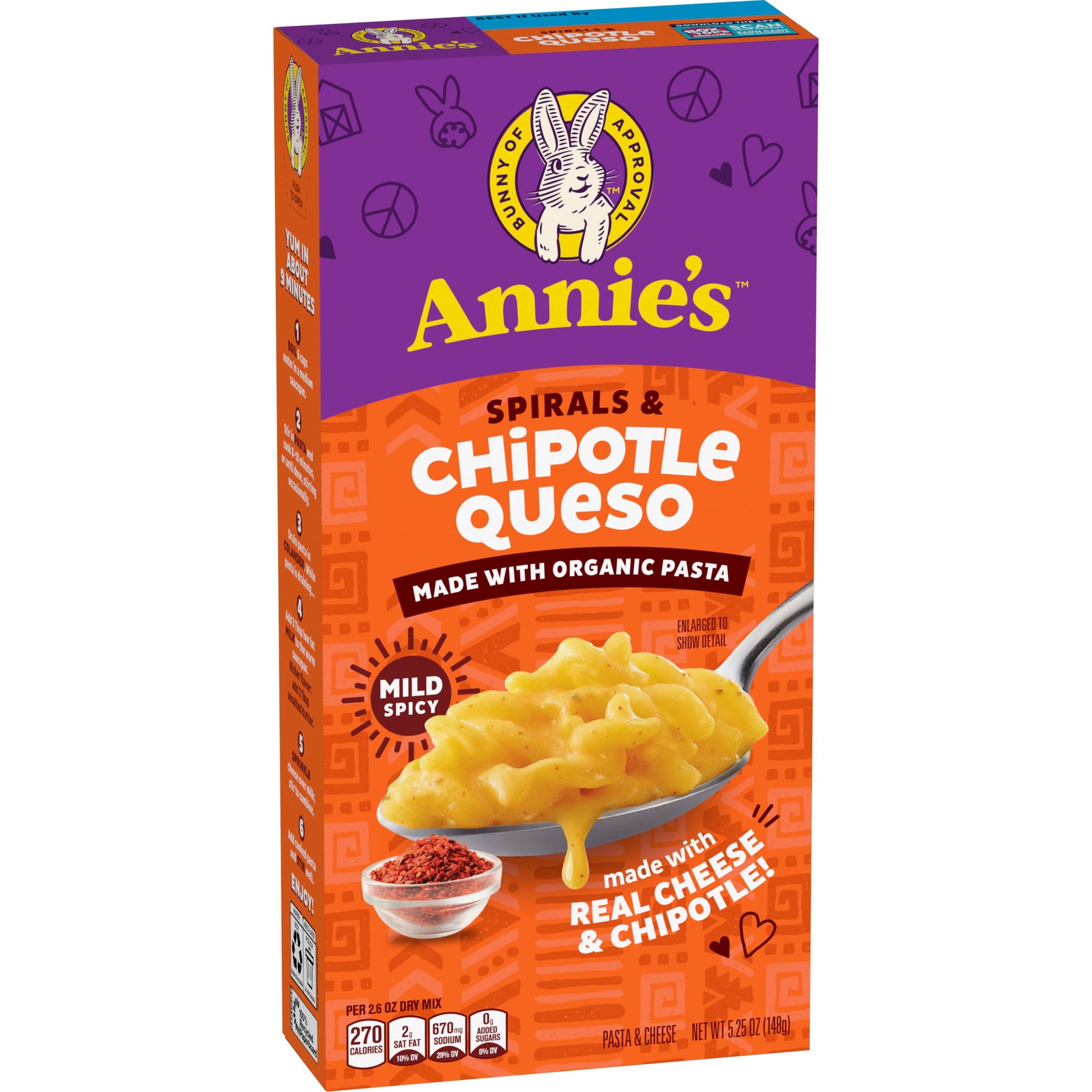 (7 pack) Annie's Spirals and Chipotle Queso, Made with Real Cheese and Organic Pasta, 5.25 oz