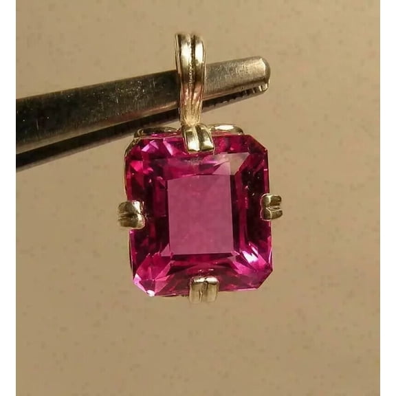 4Ct Asscher Cut Pink Sapphire Solitaire Pendant 14K Yellow Gold Plated Free Chain