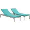 thumbnail image 2 of Modway Shore 3 Piece Outdoor Patio Aluminum Chaise with Cushions in Silver Turquoise, 2 of 8