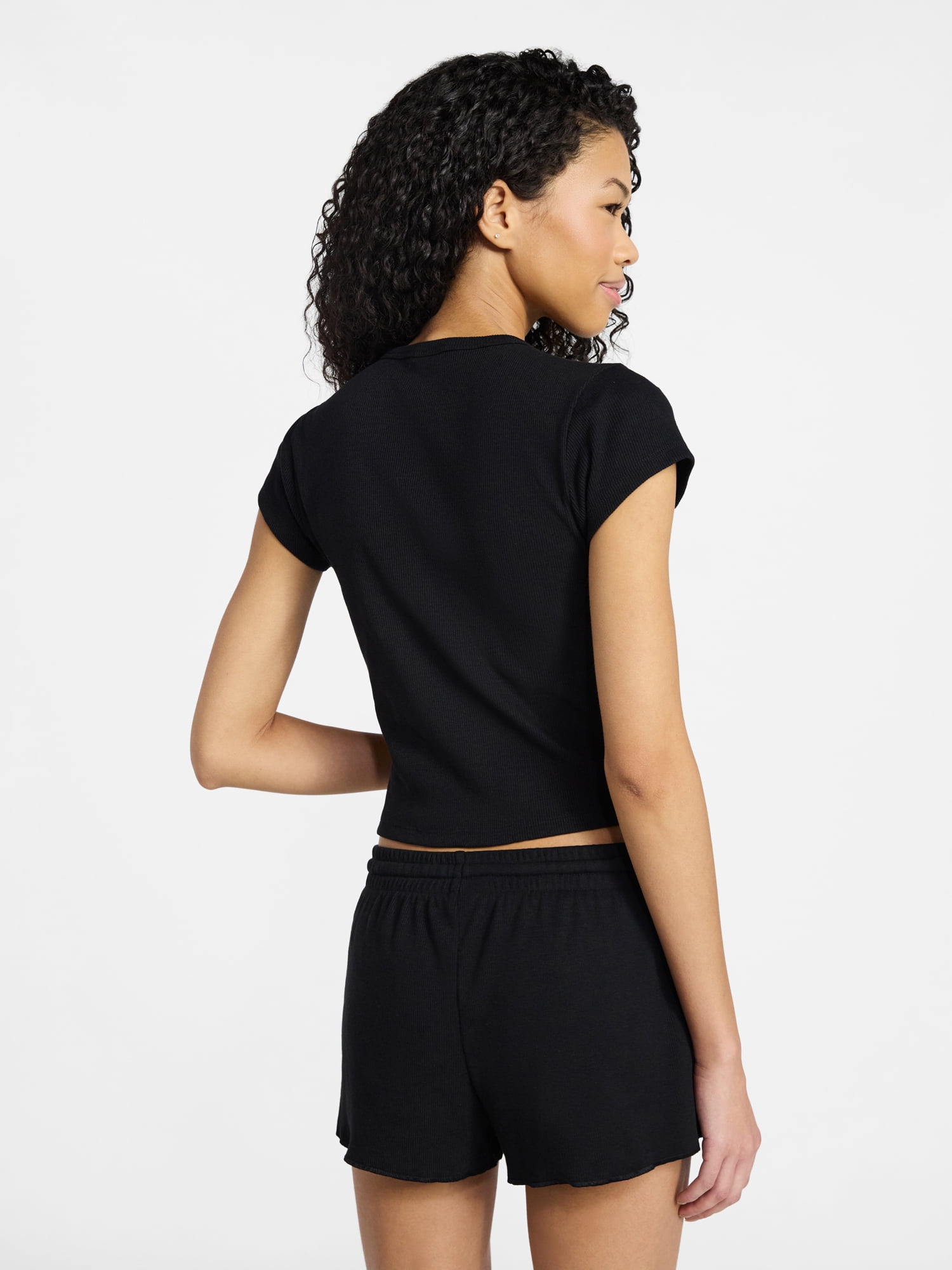 No Boundaries Sleep Ribbed Tee and Shorts Set, 2-Piece, Women’s XXS-3X