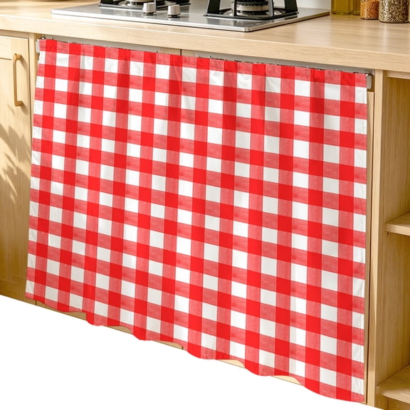 Cabinet Curtain Red Buffalo Plaid Kitchen Shelf Curtain Desk Under Sink Curtain Skirt Privacy Drape Cover Pastoral Checkered Cabinet Curtains for Kitchen Shelves Laundry Room Bathroom 35x35 Inch