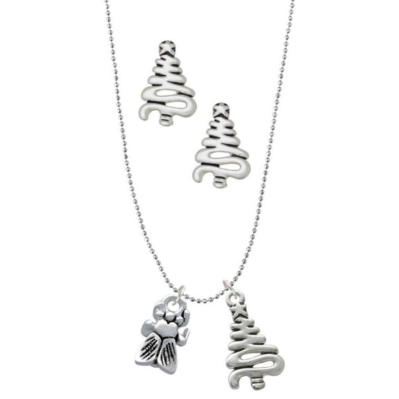 Delight Jewelry Silvertone Napoleon's Small Bee Silver tone Zig Zag Christmas Tree Charm Necklace and Stud Earrings