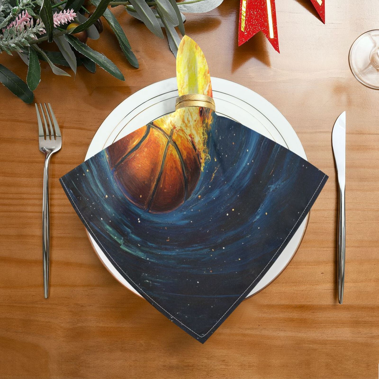 JSTEL Basketball Starry Sky Cloth Napkins Set of 6, 20x20 Inch Washable and Reusable Napkin for Decoupage Dinner Party Everyday Use