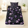 thumbnail image 3 of Homewish Spooky Halloween Skull Twin Sheets,Purple Floral Plants Bedding,3-Piece,1 Fitted Sheet and 1 Pillowcase, 3 of 6