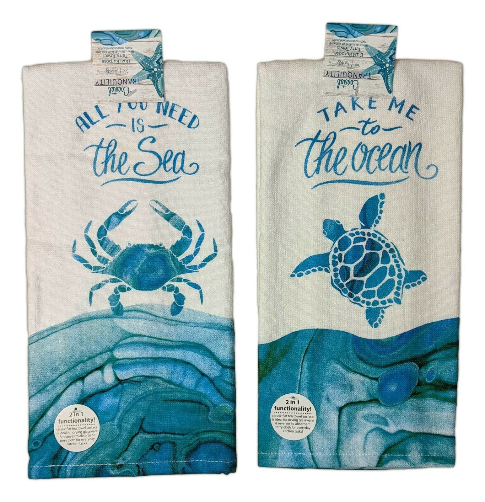 Sea Shells Kitchen Terry Towel Kay Dee Blue Shells Pattern 