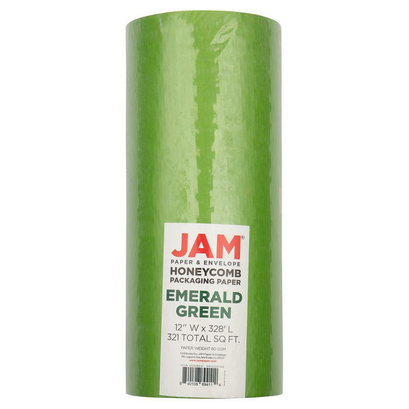 JAM Paper Honeycomb Packing Paper Roll, 322.5 sq ft, 80 GSM, Emerald Green, 1/Pack