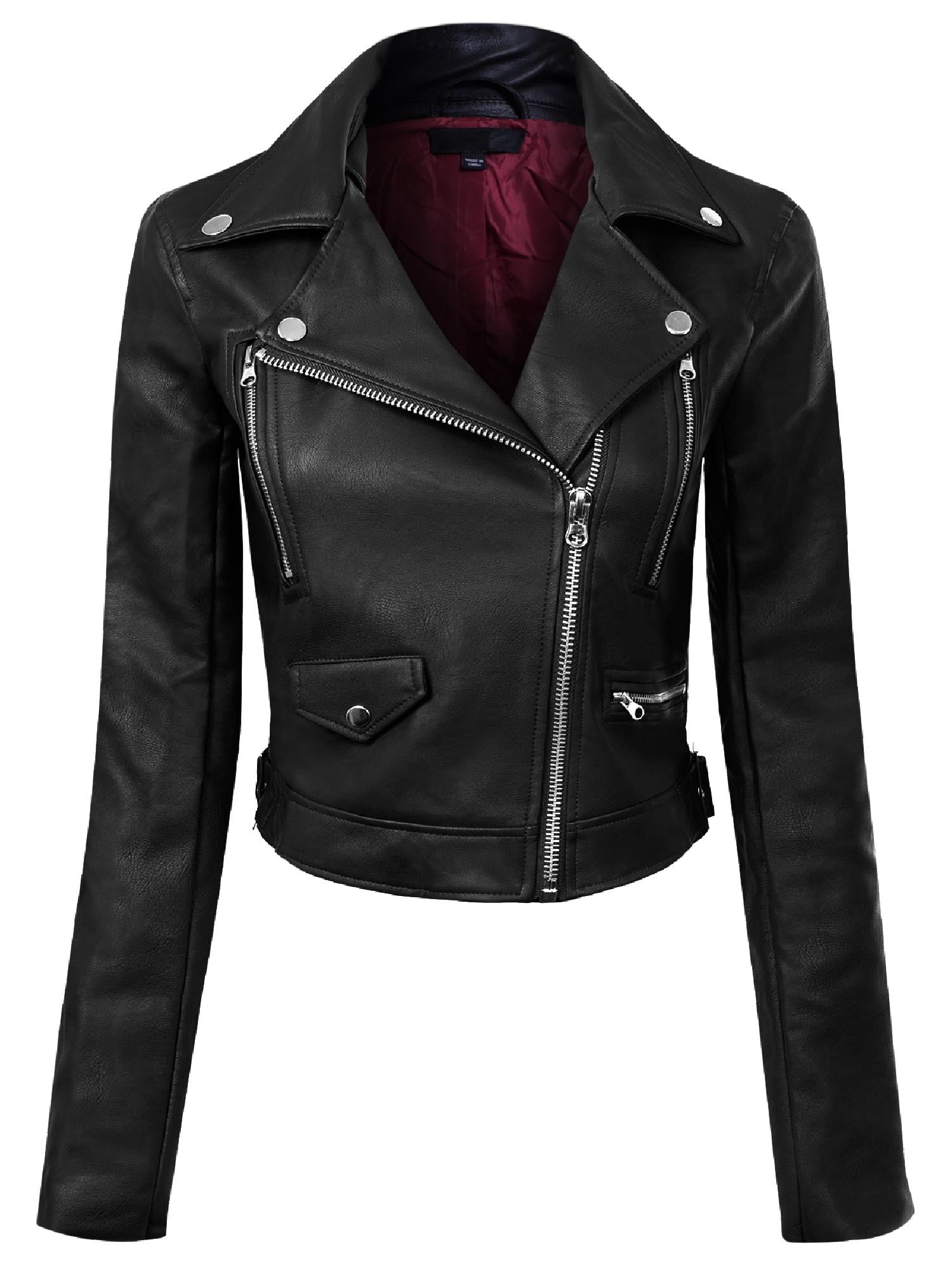 Godeyes Womens Zipper Moto Biker Two Way Wear Faux Leather PU Jacket Outwear