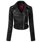 Made by Olivia Women's Long Sleeve Zipper Closure Moto Biker Faux Leather Jacket