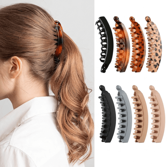 8 Pack Banana Hair Clips for Women, 5.1 Inch Large Ponytail Clips, Assorted Color Flat Swivel Hair Accessories