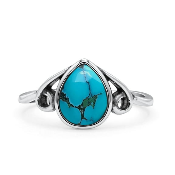 Pear Vintage Style Thumb Ring Simulated Turquoise Oxidized 925 Sterling Silver Size 5
