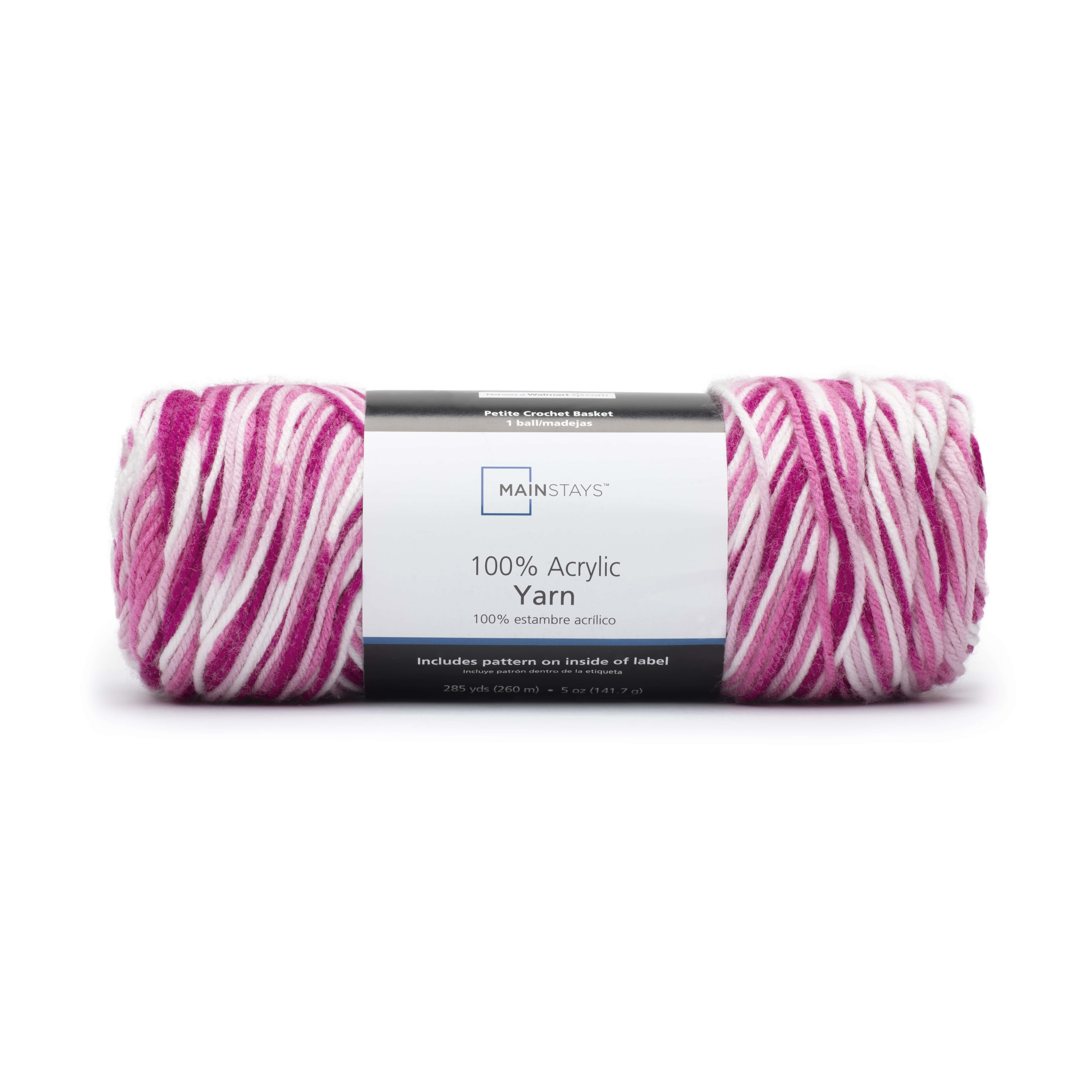 Mainstays 100% Acrylic 4 Medium Acrylic Yarn, Pink Multi 5oz/142g, 285 Yards