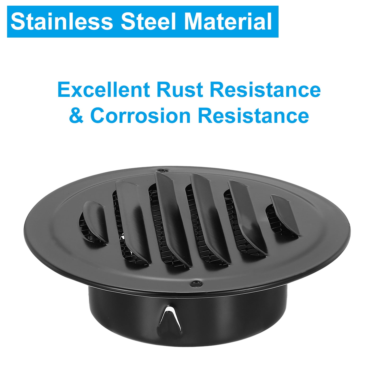 Uxcell Round Air Vent Cover Stainless Steel Louvered Wall Inlet Outlet Grill Screen Mesh Ducting Soffit Vent with Screws 1 Set Black 3"
