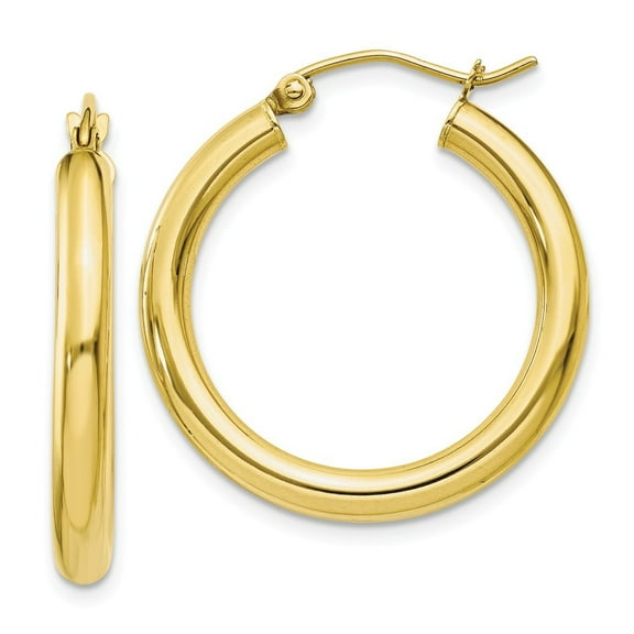 10k Yellow Gold Polished 3mm Round Hoop Earrings - 1.7 Grams - Measures 20x24.68mm Wide 3mm Thick