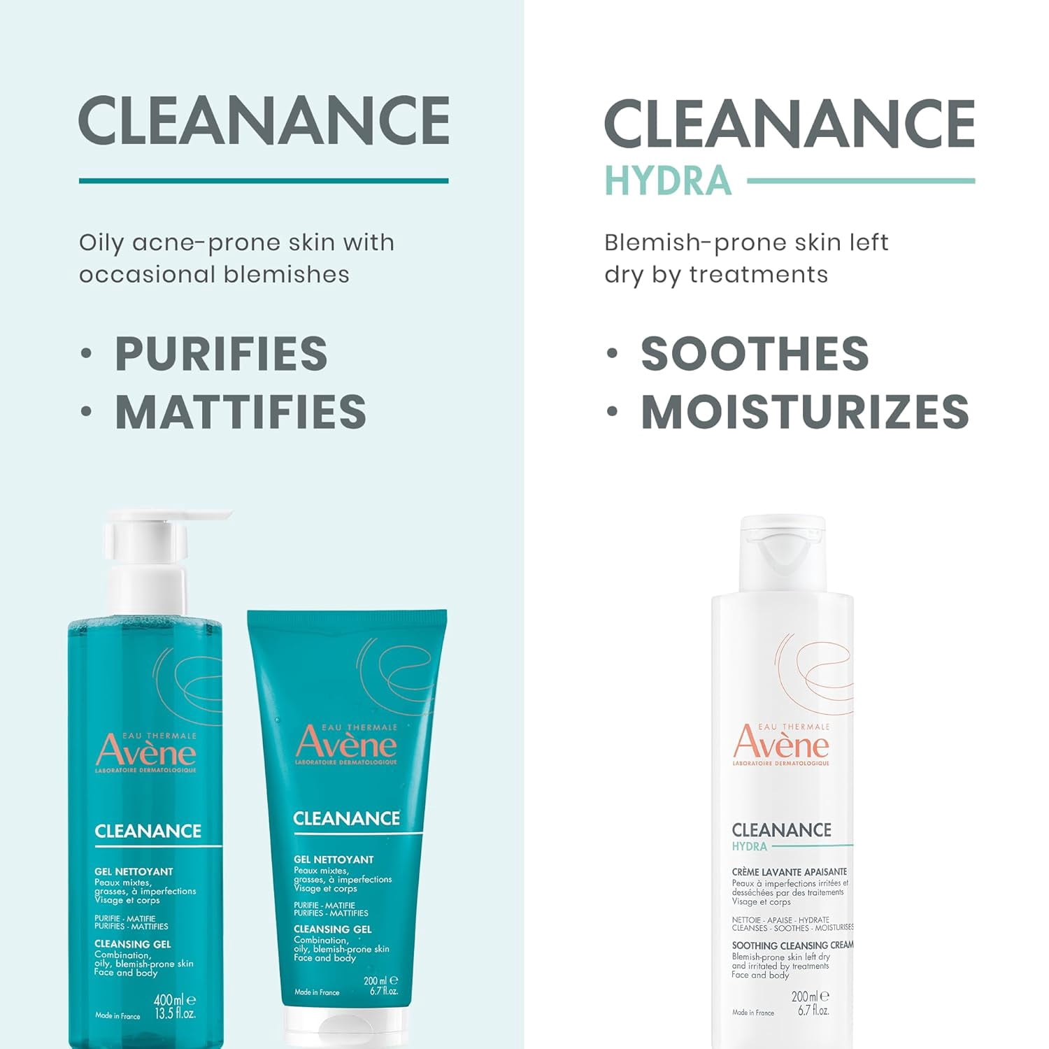 Avene Cleanance Cleansing Gel - Soap Free Cleanser for Acne Prone Skin - For Face & Body, 13.5 fl oz