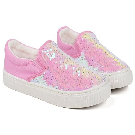 

Toddler Girls Sneakers loafer Shoes Slip On Little Kids Canvas Flipping Sequins Color Change Glimmer Glitter Sparkle Low Top Non Slip Rubber Sole Lightweight Fashion Casual Light Pink Size 11