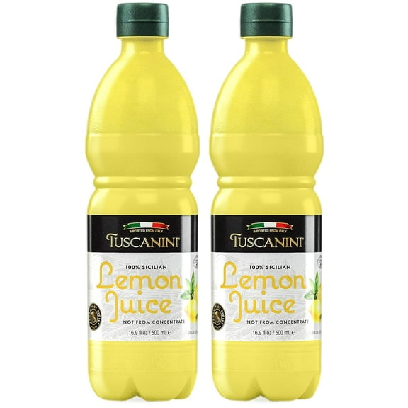 Tuscanini 100% Sicilian Lemon Juice, Not from Concentrate,16.9oz (2 Pack) No Water Added | Convenient Size - Fits Nicely in Refrigerator | Product of Italy | Certified Kosher (Including Passover)