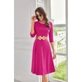 thumbnail image 3 of Vestido midi GRACE KARIN Casual, línea A, manga 3/4, algodón, rojo, 3 of 6