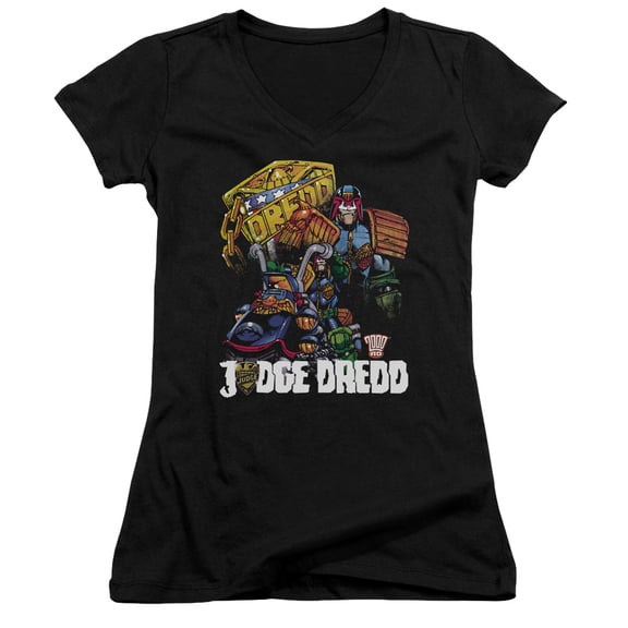 Judge Dredd Bike And Badge Junior Women's T-Shirt V-Neck Black
