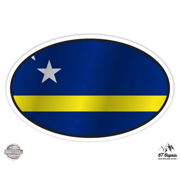 Curacao Flag Oval - 3" Vinyl Sticker - For Car Laptop I-Pad Phone Helmet Hard Hat - Waterproof Decal
