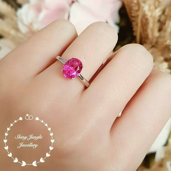 Natural Pink Sapphire 925 Sterling Silver Ring,Engagemant Ring, Birthstone Rings for Women, Gift For Her
