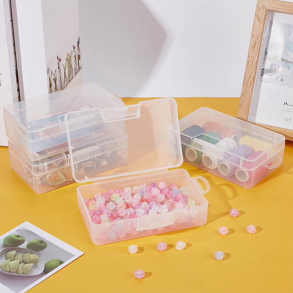 6Pcs Rectangle Plastic Container Box 6.3x3.5x1.7Inch Small Clear Storage Organizer with Lids for Beads Jewelry Small Craft Accessories Office