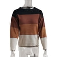 thumbnail image 5 of Chandail Femme à Rayures Color Block Automne Col Rond Manches Longues Blouse, Kaki, m, 5 of 5