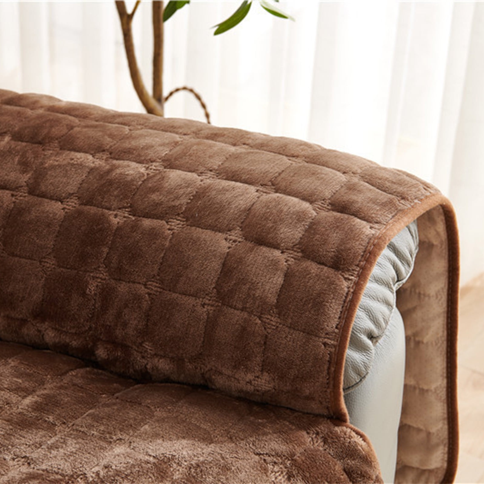 Gumesh Non-Slip Recliner Chair Cover - Stretch Velvet Sofa Protector with Elastic Straps, Ensures Full Coverage & Secure Fit for Single Seaters,Coffee