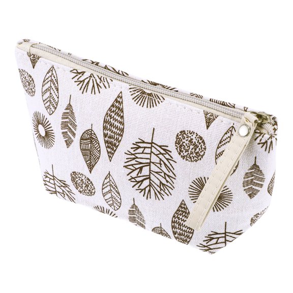 1 Pc Women Leaves Small Cosmetic Bag for Travel Vacation Bathing White Brown Canvas
