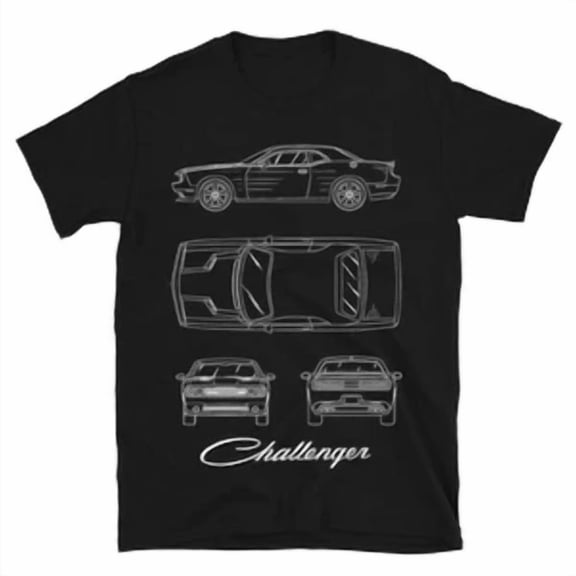 American Muscle Challenger R/T Mens T-Shirt Car Blueprint Cotton Automobile Tee