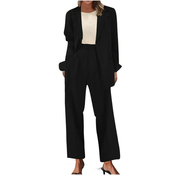 Ltctricy 2 Piece Blazer Outfits for Women Business Casual Work Office Jacket and Wide Leg Pants Dressy Sets
