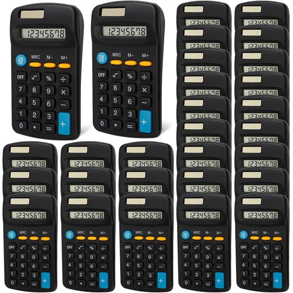 24 Pack Pocket Calculator - Mini, Solar Battery Dual Power Desktop Calculators, 8 Digit Display Basic Calculator for Students, Kids, Home, Office (Black)