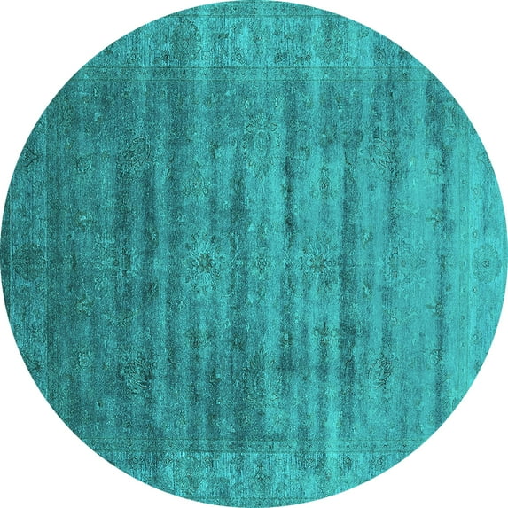Ahgly Company Indoor Round Oriental Turquoise Blue Industrial Area Rugs, 4' Round