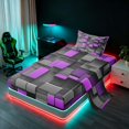 thumbnail image 2 of Manfei 3D Geometric Cubes Twin Sheets, Gray Purple Checkered Bedding, Black Reversible 3pcs1 Flat Sheet + 1 Fitted Sheet + 1 Pillowcase, 2 of 6