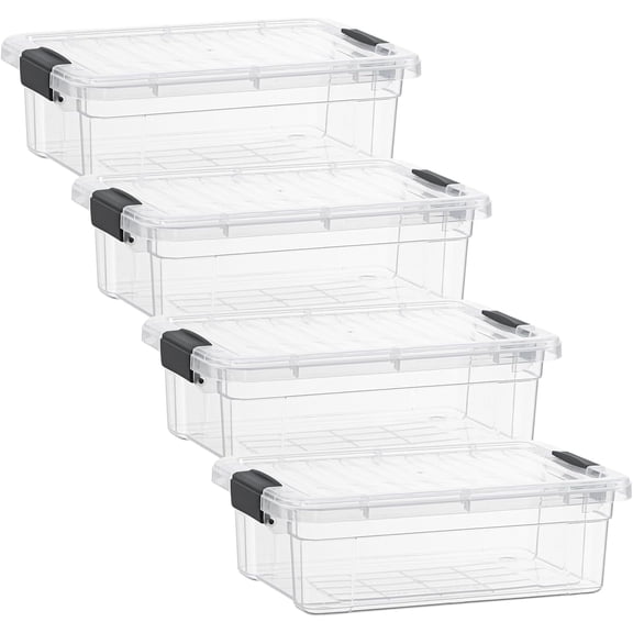 Superio Clear Storage Boxes with Lids, Plastic Container Bins for Organizing, Stackable Crates, BPA Free, Non Toxic, Odor Free, Organizers for Home, Office, School, and Dorm, 2.3 Quart, 4 Pack