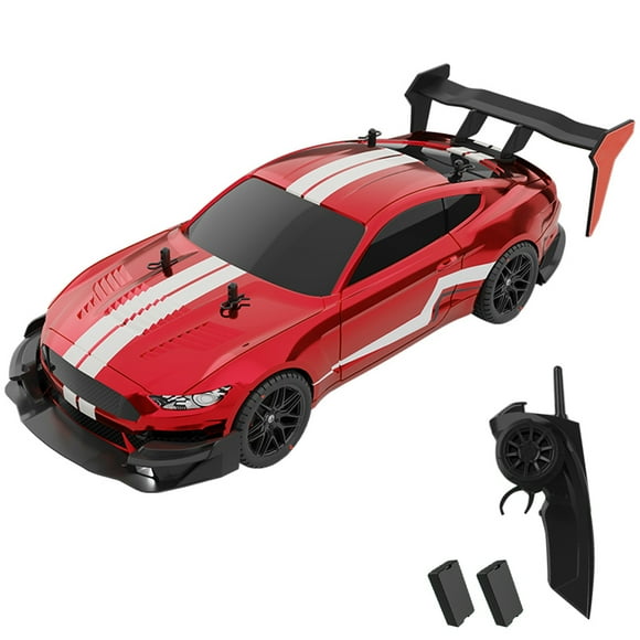 yeacher High-Speed 4WD RC Drift Car with Dual Batteries, 40km/h, Red & White Stripes, 2.4G Remote Control, LED Lights, 1/14 Scale, 50m Range, 13-15 Min Runtime
