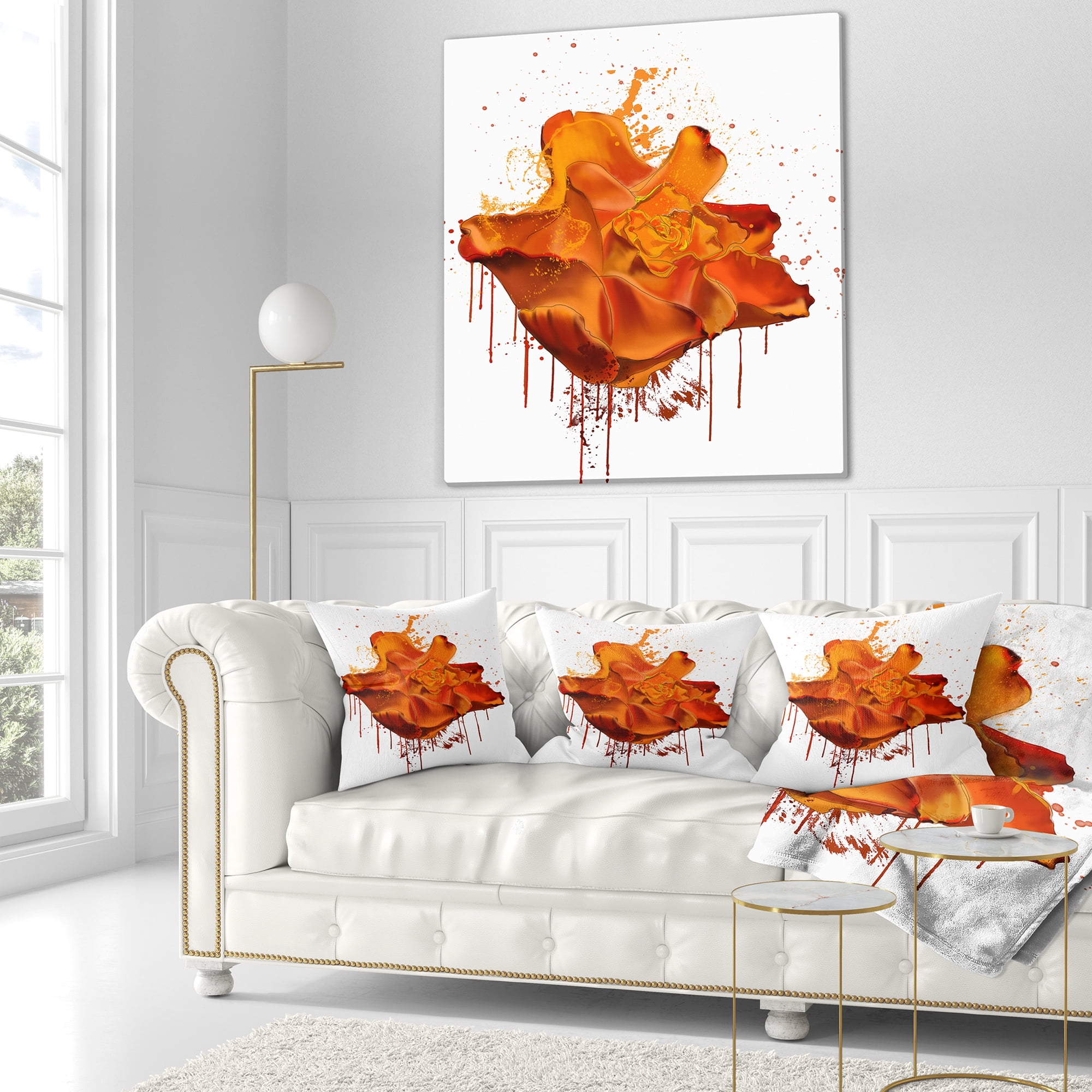 Designart Abstract Brown Rose with Splashes - Floral Throw Pillow - 16x16
