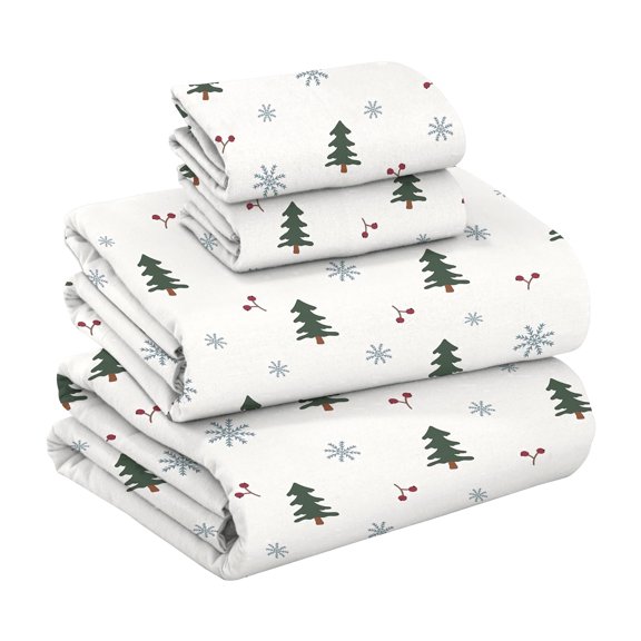 RUVANTI 100% Cotton Flannel Sheets Set - King - 4 Pcs - Berry & Pine