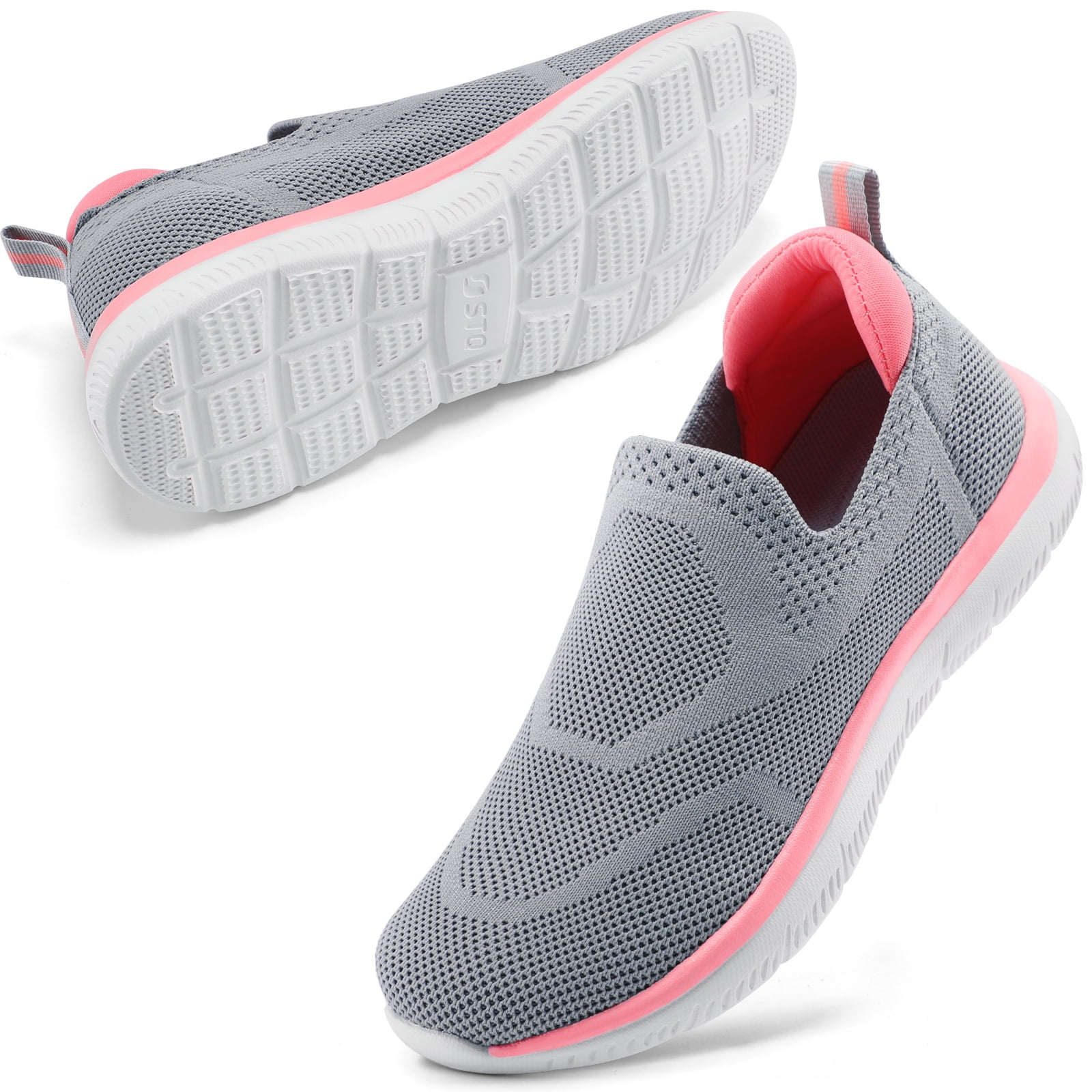 STQ Slip on Shoes for Women Breathable Walking Sneakers Light Grey Pink ...