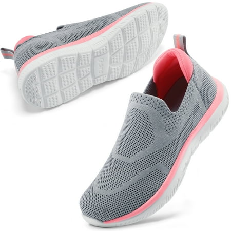 

STQ Slip on Shoes for Women Breathable Walking Sneakers Light Grey Pink US 8.5