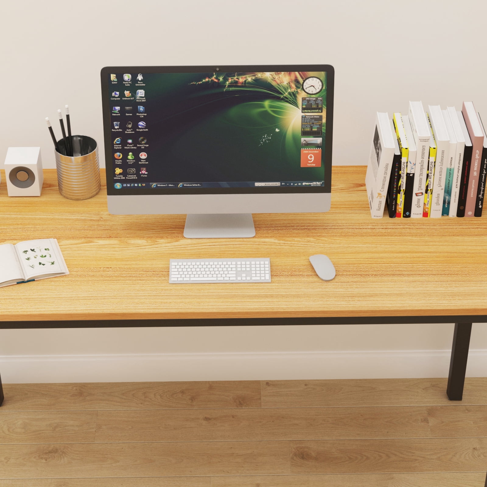 SOGES 55 inches Large Office Desk Writing Desk, Teak & Black