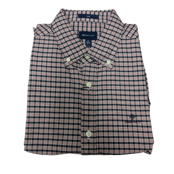 GANT Mahogny Red Heather Oxford Micro Check Slim Fit Shirt 3058302 Size M