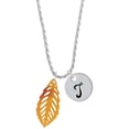 thumbnail image 1 of Delight Jewelry Acrylic Medium Leaf Orange Mixed Brown and Yellow Silvertone Script Initial Disc - T - Charm Necklace, 20"+3", 1 of 4