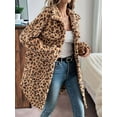thumbnail image 6 of Women Faux Fur Long Jacket Fleece Leopard Printed Button Down Coats Lapel Flannel Winter Fall Outwear Dark Brown L, 6 of 9