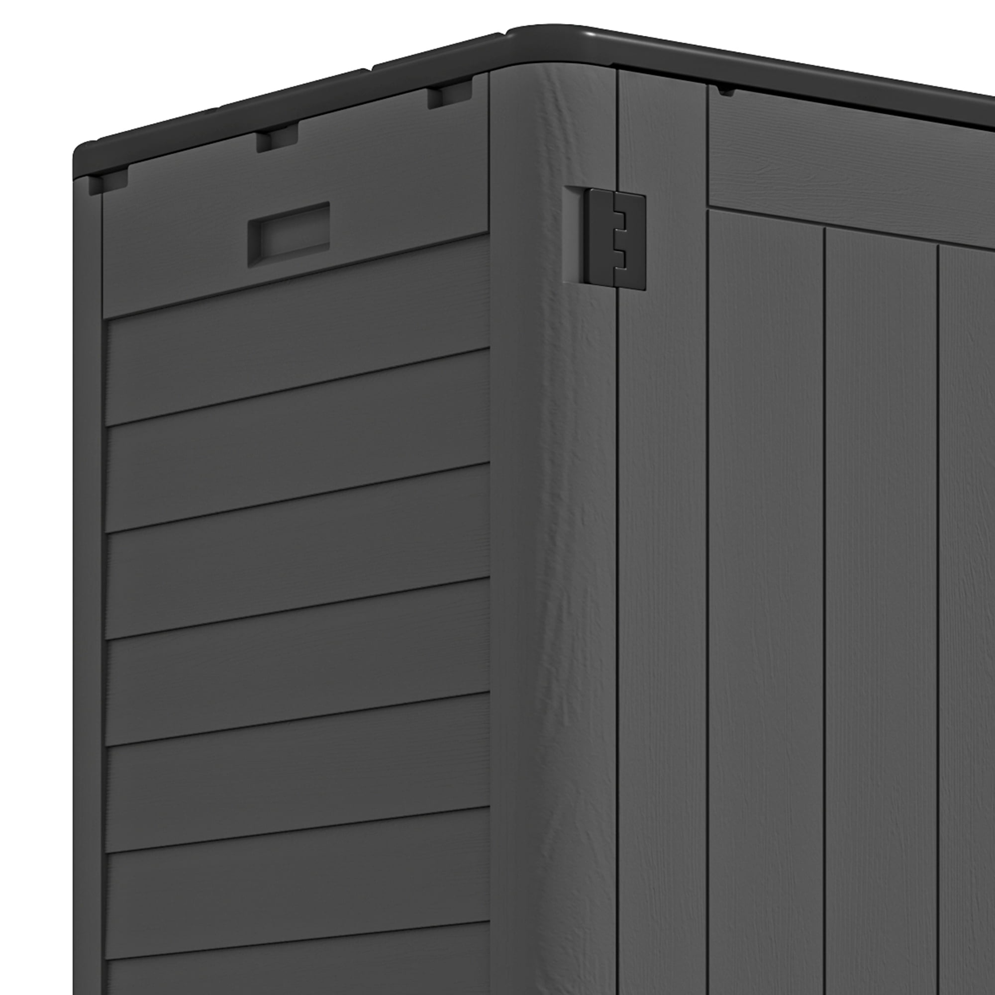Dextrus Outdoor Vertical Storage Shed, 25 Cubic Feet without Shelving for Bicycles, Garden Tools, Garage, Poolside, Dark Gray & Black