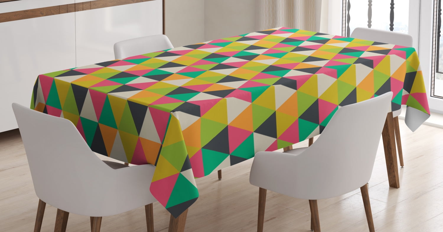 Geometric Tablecloth, Retro Hipster Pattern with Mosaic Tiles in